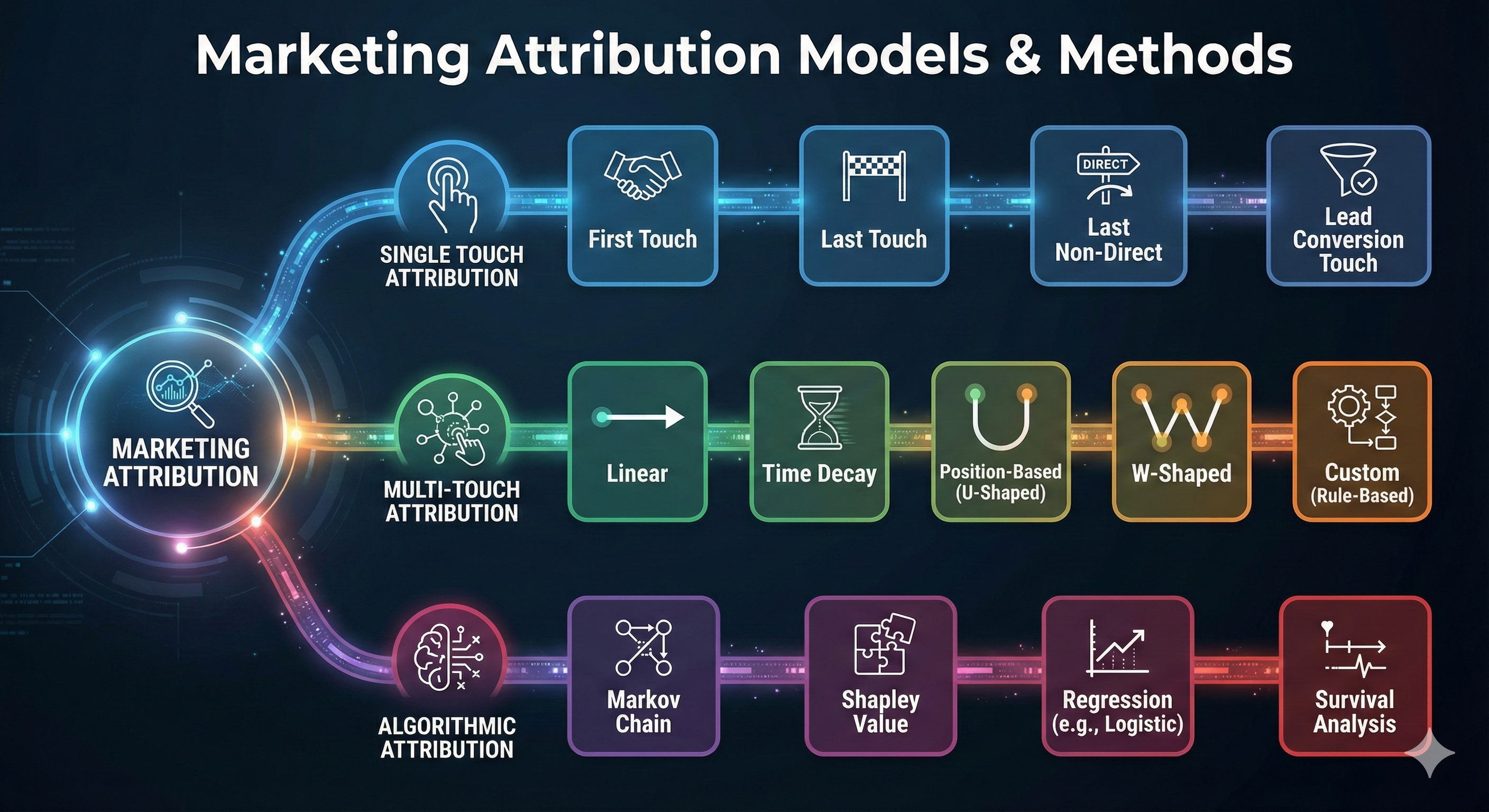 Marketing Attribution Models and Methodologies Diagram